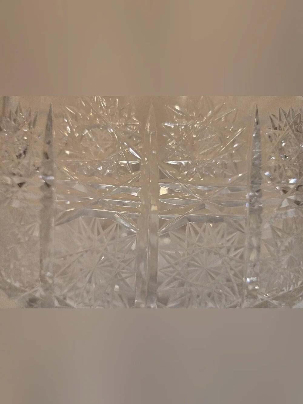 Vintage Large Bohemian Crystal Bowl With Sawtooth Scalloped Edge
